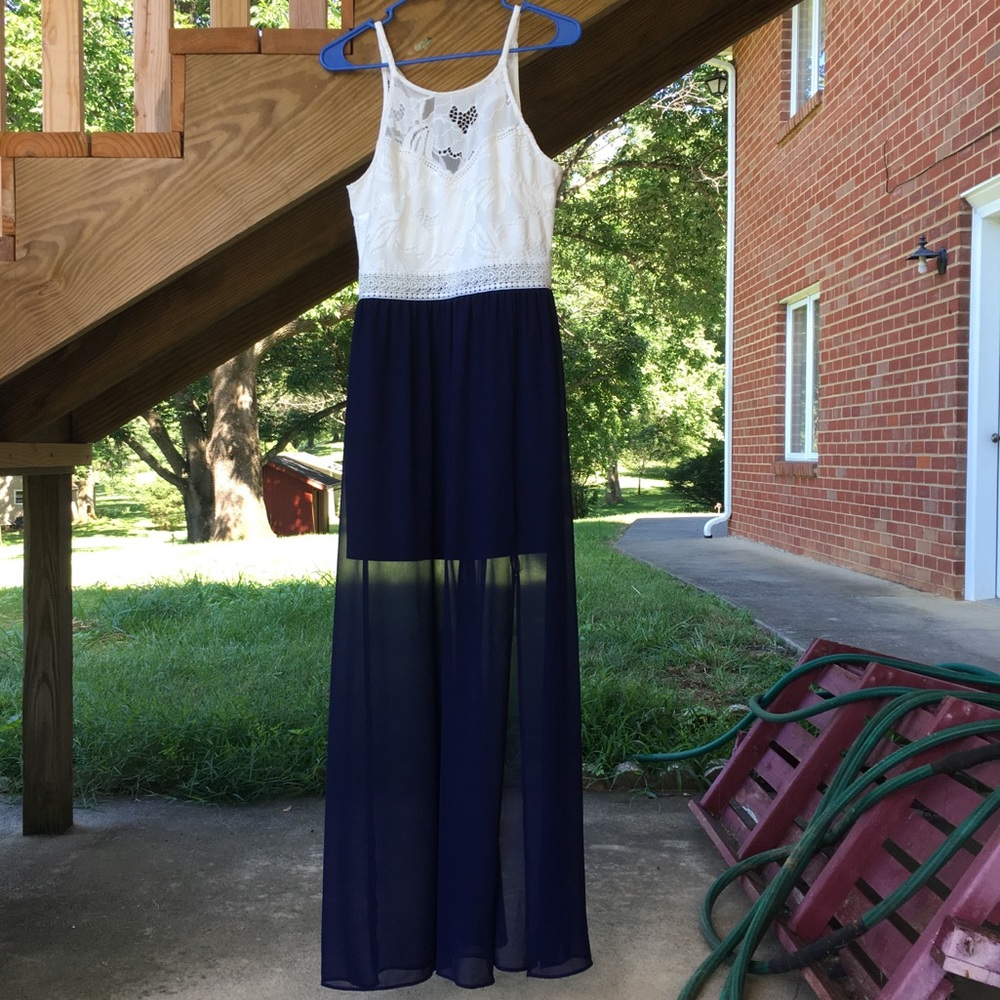 Blue and White semi see-through maxi dress